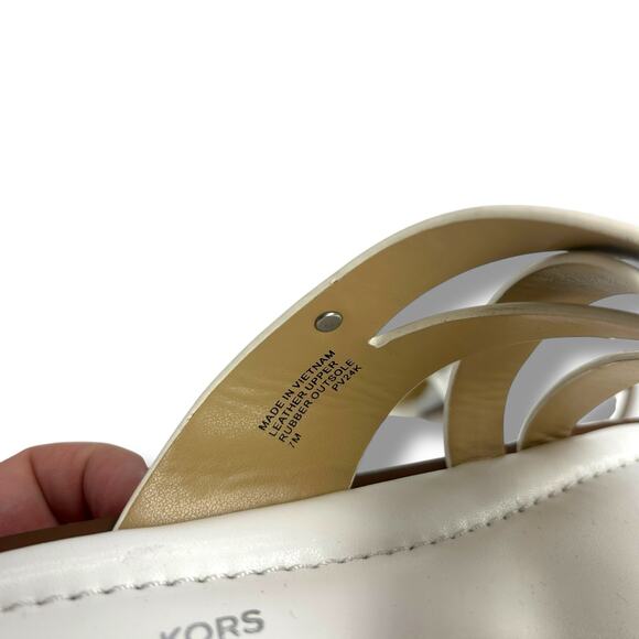 Michael Kors White Nora Toe Ring leather Sandals Size 7 Strappy Flat Sandals - Picture 5 of 11